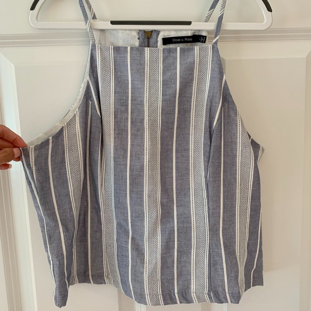 Boutique blue and white striped crop top
